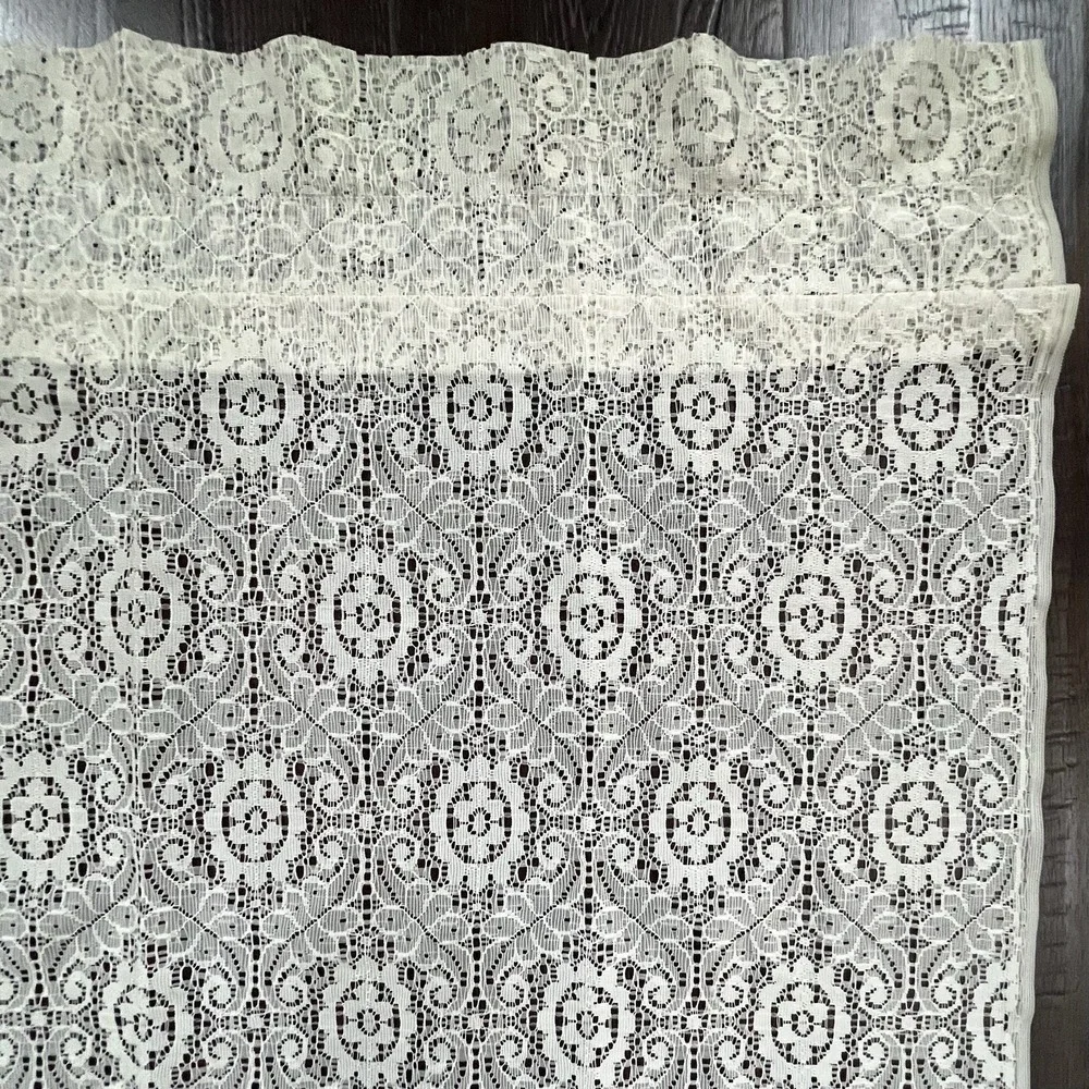 Vintage Ivory Lace Curtain Panel Valance 57x40 Floral Medallion Cottagecore Chic